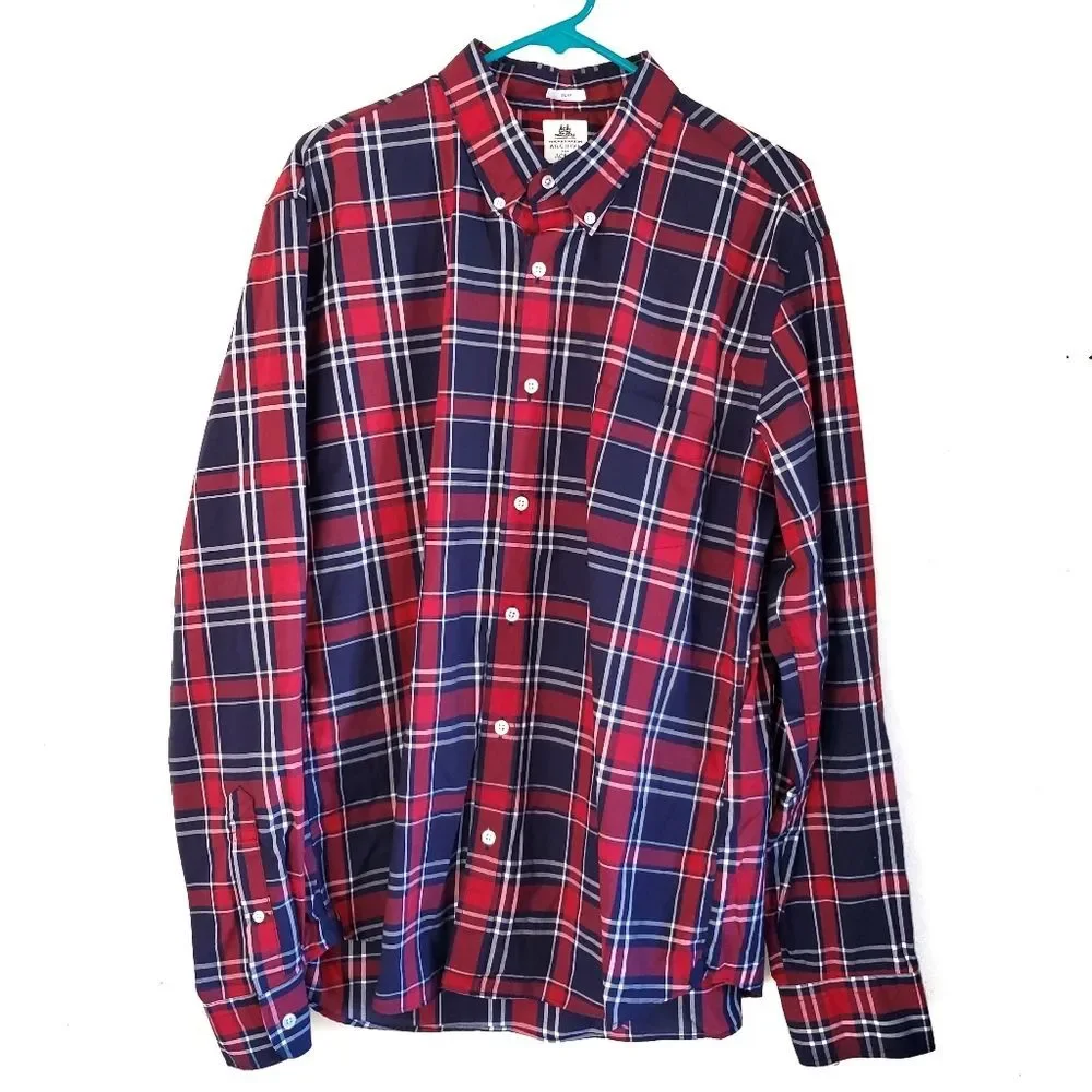 J. Crew Thomas Mason Archive Red Blue Plaid Slim Fit Button Down Shirt XL